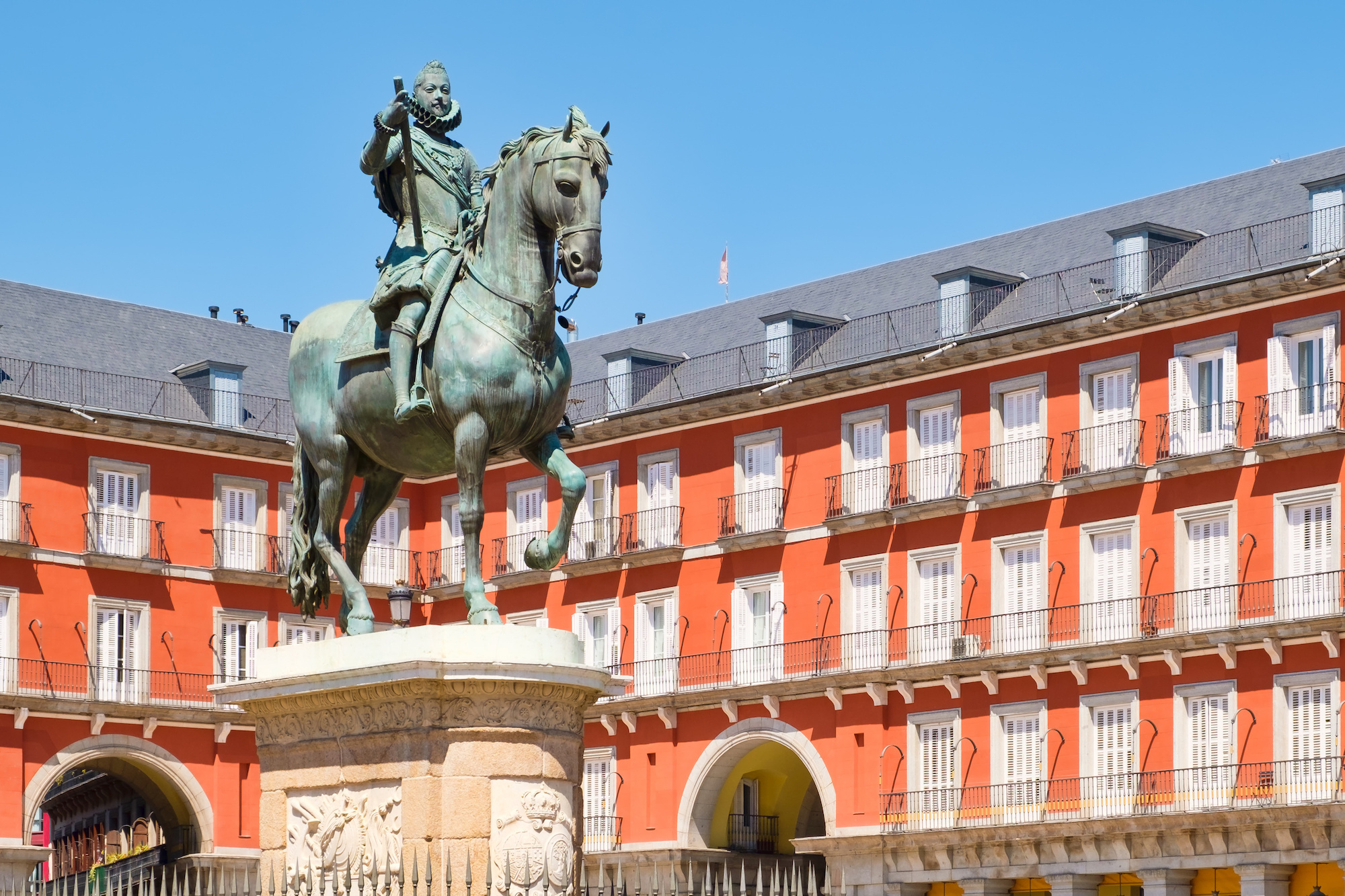 Plaza Mayor, a historic square in Madrid with the equestrian statue of King Philip III